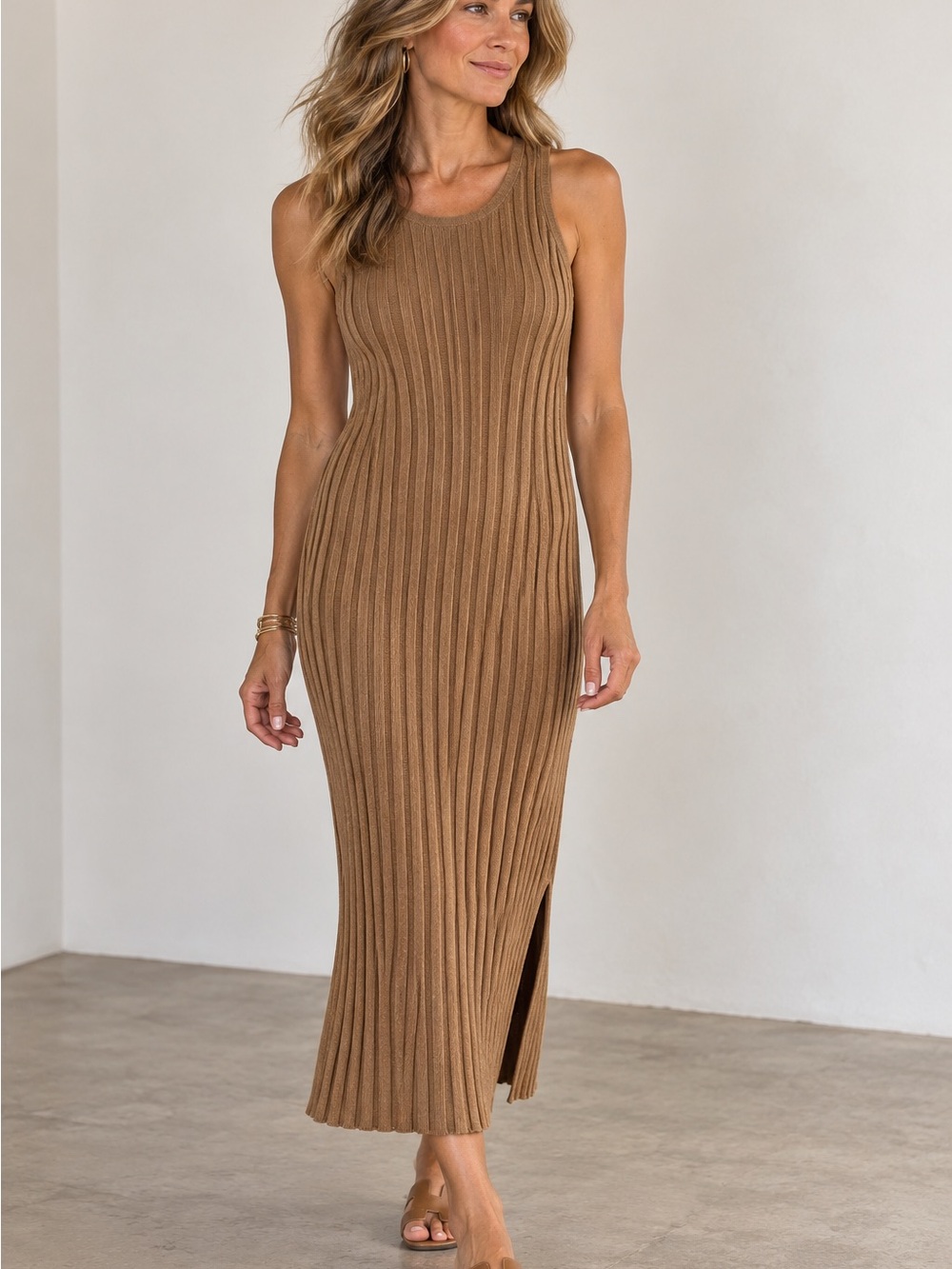 Banana Republic Ribbed Sleeveless Midi/Maxi Dress in Tan